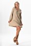 Long Sleeve Celestial Binding Detailed Short Muslin Summer Dress Mink Vzn - 5