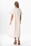 Short Sleeve Şile Fabric Muslin Oval Cut Embroidered Midi Length Summer Dress Cream Krm - 2