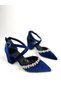 Midnight Blue Velvet Stone 6 cm High Thick Heel Shoes 1400 - 2