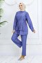 Ruffled Brooch Detailed Double Suit Set Indigo 4793 - 4