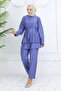 Ruffled Brooch Detailed Double Suit Set Indigo 4793 - 5