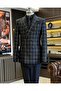 Italian Style Slim Fit Plaid Double Breasted Men's Single Jacket Black T12895