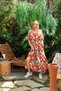 Lodos Store Aydoğan Women V-Neck Short Sleeve Floral Patterned Gipeli Long Dress Coral Color
