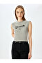Crew Neck College Printed Sleeveless Crop T-Shirt - 3