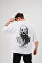 White Unisex Oversize Printed Crew Neck T-Shirt - 3