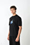 Unisex Crew Neck Printed Oversize T-Shirt - Black - 3