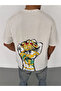 Unisex Crew Neck Printed Oversize T-Shirt - White - 3