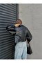 Women's Clothing New Year Oversize Balloon Sleeve Black Leather Jacket - 3