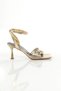 Gold Gold Handmade Infinity Knot Detailed Open Front Square Blunt Toe Thin Heeled Evening Dress Shoes - 5