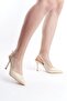 Women's Soci Cream Patent Leather 9 cm Thin Heeled Pointed Toe Open Back Design Stiletto
