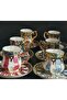Porcelain Hand Painted Medallion Set of 6 Coffee Cups - 2