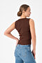 V-Neck Women's Knitwear Blouse - Brown - 6