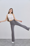 Women's Gray Crepe Flare Leg High Waist Lycra Trousers Leggings - 6