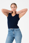 V-Neck Women's Knitwear Blouse - Navy Blue - 2