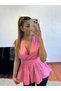 Double Breasted Poplin Blouse with Pink Skirt and Belted Waist - 2