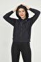 Women's Sweatshirt Hooded Kangaroo Pocket Zippered Diving Fabric Navy Blue 5040 - 3
