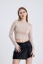 Women's Crop Cream Finger Detailed Blouse - 2