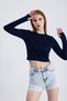 Women's Crop Navy Blue Finger Detailed Blouse