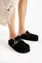 Mufy Women's Furry Single Buckle Warm Black Indoor Slippers - 2