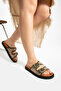 Klein Women's Straw Knitted Double Buckle Khaki Green House Slippers