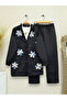 Organza Tulle Flower Pearl Detailed Zippered Scuba Suit -Black
