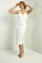 Women's Rope Strap Midi Crepe Dress with Stripe Stone Detail on the Front - 3