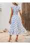 Women's Elastic Waist Floral Patterned Long Summer Dress - 3