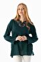 Large Size Long Sleeve Sile Cloth Rainbow Embroidery Detailed Summer Blouse Petrol Ptrl