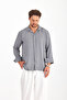 Men's Black Oversize Loose Fit Long Sleeve Loose Linen Men's Shirt - 4