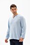 Long Sleeve Şile Cloth Crew Neck Men's Summer Tshirt Ice Blue 3027 - 3