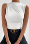 Women's Ecru Gathered Sleeveless Sandy Knitted Blouse - 3