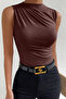 Women's Brown Gathered Sleeveless Sandy Knitted Blouse - 7