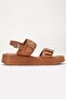 Women's Genuine Leather Buckle High Sole Sandals - Tan - 3