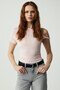 Burenty Women's Asymmetrical Neck Slim Short Sleeve Pink Blouse - 3