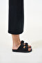 Remus Black Genuine Leather Women's Stone Detailed Slippers - 2