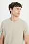 Men's Beige Cotton Slim Fit Slim Fit Crew Neck Stretch T-Shirt - 4