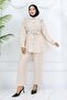 Ruffle Detailed Belted Double Suit Stone Color 4781 - 5