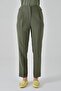 Khaki Pleated Carrot Cut Belt Detailed Trousers