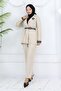 Leopard Patterned Belted Jacket Trousers Set Stone Color 4718