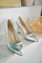 Perla Model Women's Silver Pointed Toe Stiletto Heeled Shoes - 6