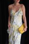 Yellow Floral Patterned Rope Strap Ruffle Detailed V-Neck Lined Maxi Long Length Premium Dress - 8