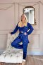 Midnight Blue Nuit Stellaire Patterned Marlenka Pajama Set with Dressing Gown - 6