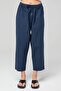 Women's Light Navy Blue Carrot Fit Ankle Length Linen Trousers - Cotton, Summer Monaha - 2