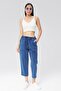 Women's Blue Denim Look Ankle Length Linen Trousers - Cotton, Washed, Summer Monaha