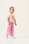 Girl's White Floral Printed T-Shirt and Pink Linen Pants Set - 4