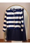 Women's Knitwear Cardigan Pleated Skirt Navy Blue Set Women's Short Striped Cardigan and Skirt Set - 8