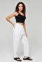 Women's White Relaxed Cut Palazzo Linen Trousers - Cotton, High Waist, Summer Monaha - 4