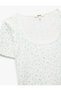 Cotton Slim Fit Ribbed U-Neck Short Sleeve Floral T-Shirt - 5