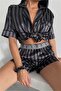 Strisce Grigie Nere Satin Short Elastic Waist Pajama Set