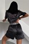 Strisce Grigie Nere Satin Short Elastic Waist Pajama Set - 2